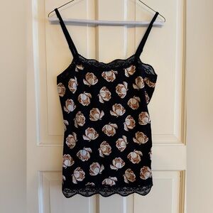 Ann Taylor Floral Lace Trim Cami Top - Black and Brown Y2K style